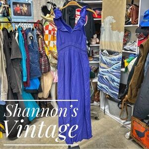 Anthropologie Maeve SZ 2 Blue Syros Polka Dot Wide Leg Jumpsuit A27